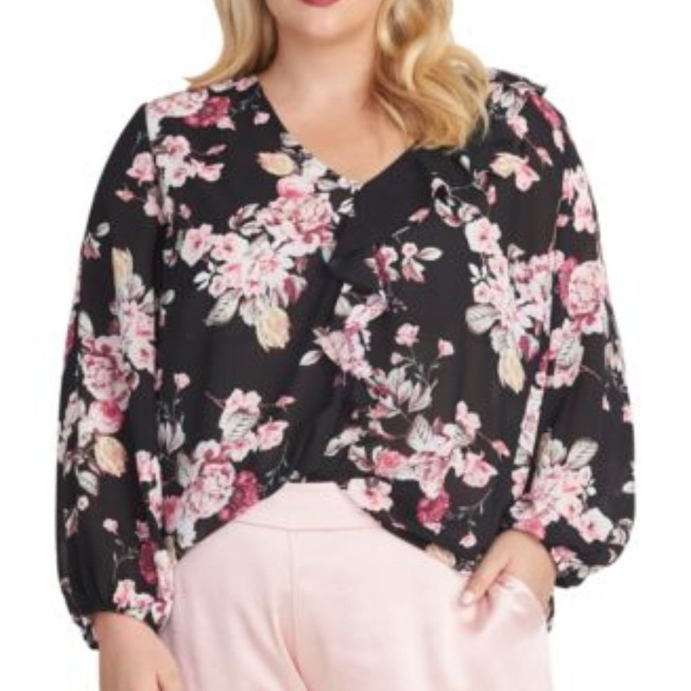 NWT Rachel Roy Layla Black Floral Ruffle Blouse
